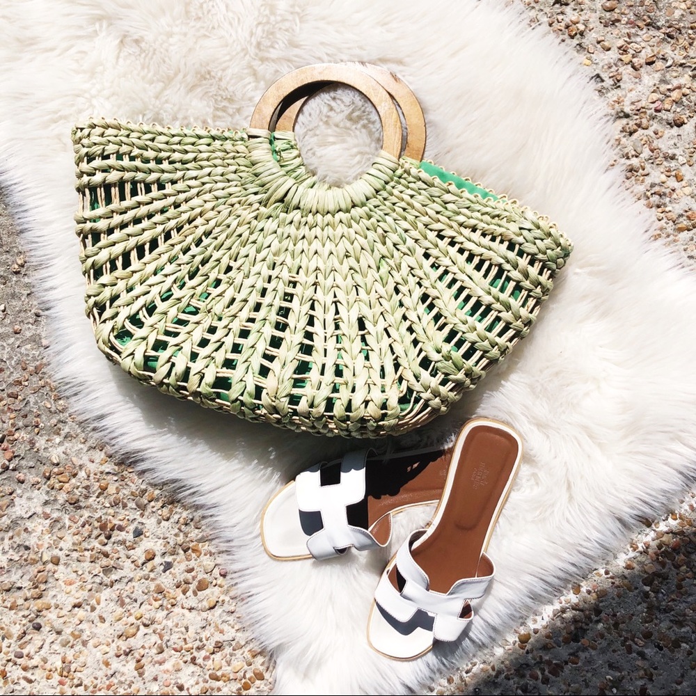 THE SAK GREEN SUMMER WOVEN /BRAIDED BEACH BAG